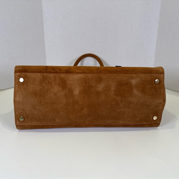 Claudia Firenze 2 Handle Suede Carmel Color Handbag Purse  Made In Italy NWT - Picture 5 of 16